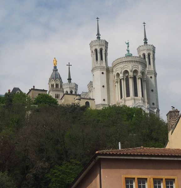 Looking back to the Basilica from street level below